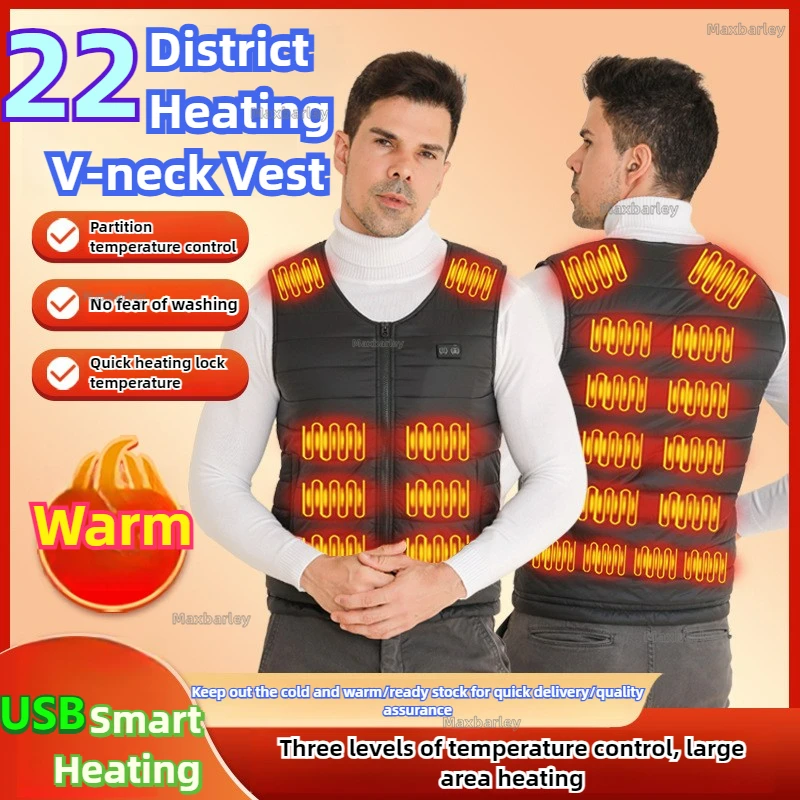 24 Zone Heated Jackets Men USB Smart Self Heating Vest Women Rechargeable Heated Coat Thermal Ski Heated Clothes Lightweight