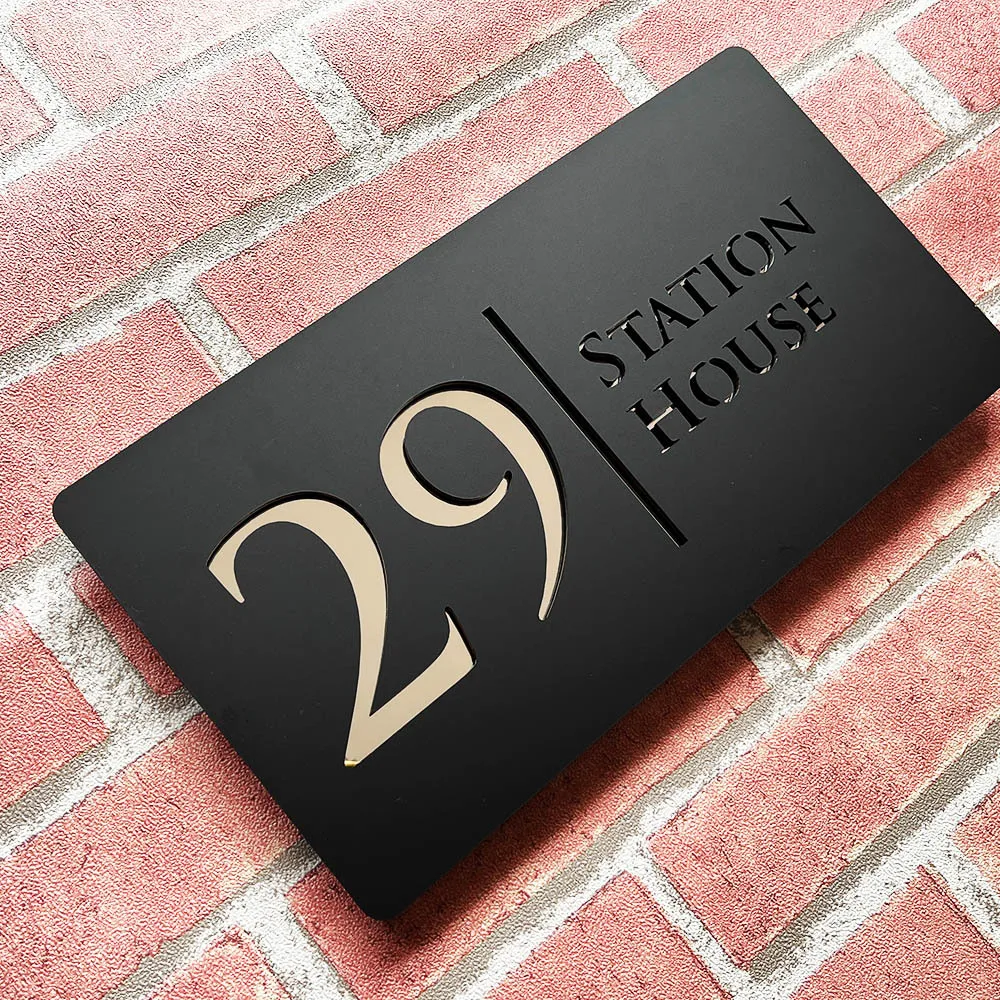 Plaque de numéro de maison flottante en acrylique 3D moderne découpée au Laser personnalisée de 28cm, Plaque de nom de famille de rue extérieure, noir mat gris