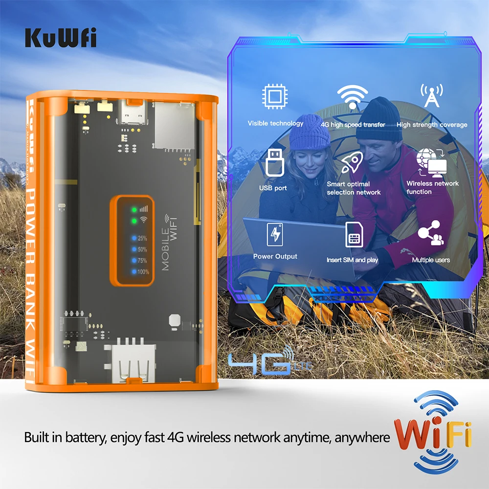 Lte Mobile Travel Router Hotspot Wi-fi sem Fio Saída Usb tipo c de Carregamento Slot para Cartão Sim Móvel de Proteção 5200mah 150mbps Kuwfi4g - Imagem 2