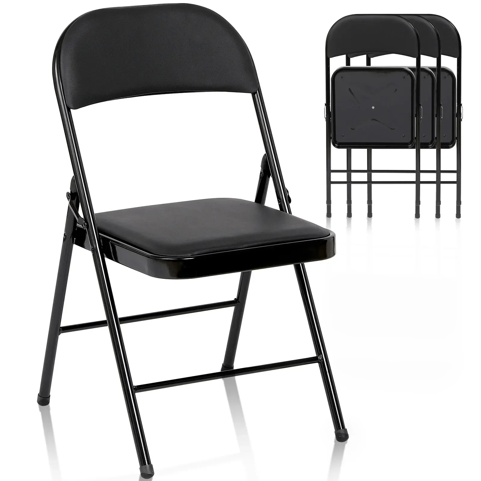 

4 Pack Folding Chairs Metal Frame Home Office Chairs, Black