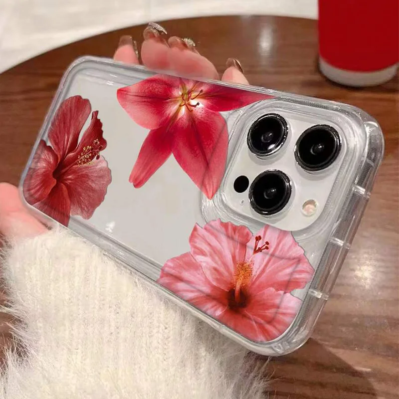 Cherry Flower Print Clear Case For iPhone 16 15 14 13 Pro Max 11 12 Mini X XR XS Max 7 8 Plus SE2 Stylish Shockproof Soft Cover 3