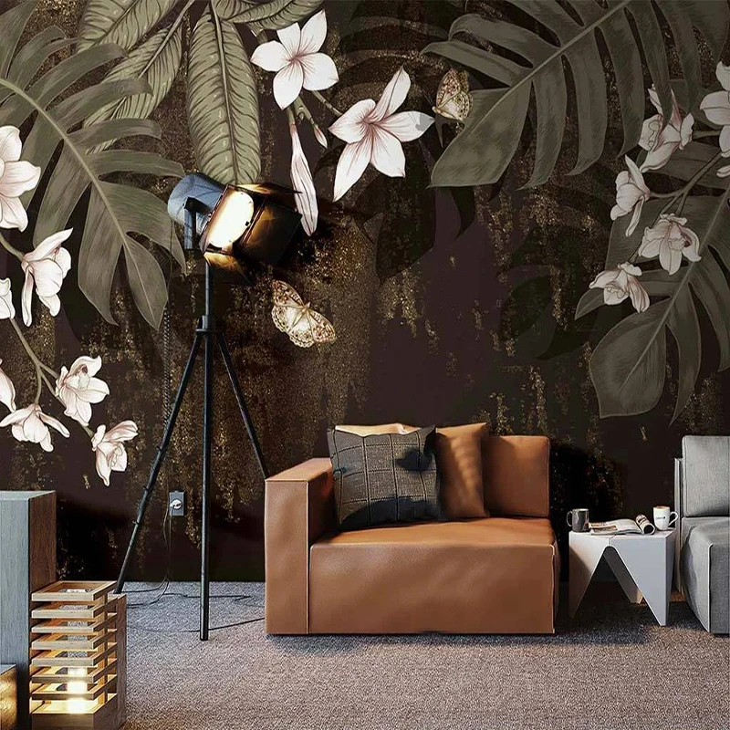 Custom Any Size Wallpaper Nordic Hand-painted Tropical Plantain Leaves Flowers Photo Mural Living Room Bedroom Home Decor Fresco