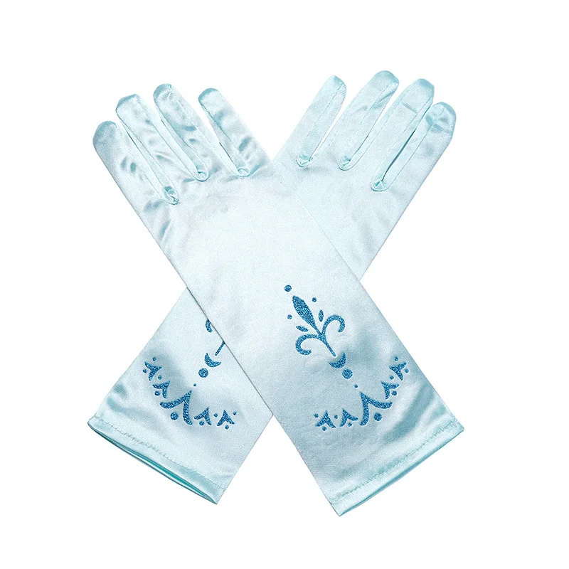Princess Accessories Set Girls Elsa Princess Gloves Long Bow Sequins Printed Halloween Birthday Party Cosplay Mittens for Snow White Rapunzel Cinderella