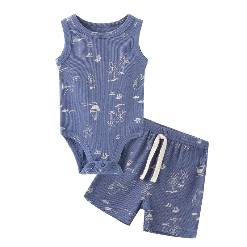 Summer Baby Boy Clothing Set 100%Cotton Newborn Bodysuit+Shorts Suits Sleeveless Infant Outfits 2