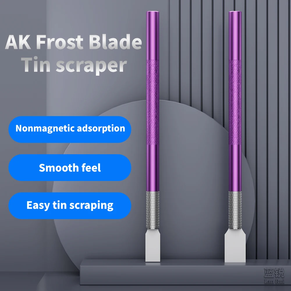 Lanrui AK 프로스트 블레이드 세라믹 주석 스크레이퍼 나이프 솔더 페이스트 PCB Reballing 휴대 전화 수리 도구 용 비자 성 핸들
