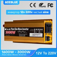 Onduleur 12v 220v onde sinusoïdale Pure 1600W 2200W 3000W DC 12v à AC 220V convertisseur d'alimentation Portable onduleur solaire de voiture 1
