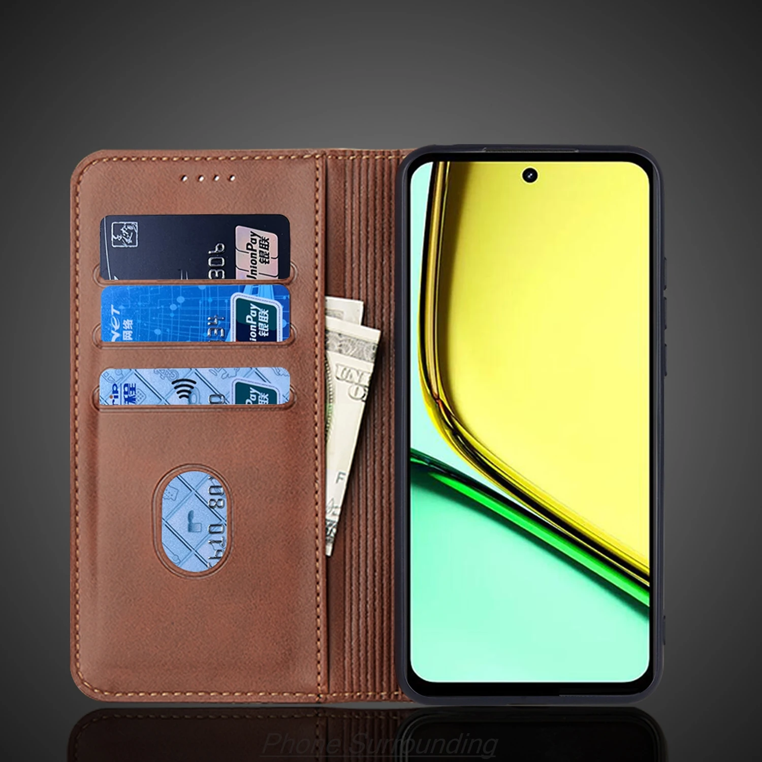 OPPO Realme C67 용 가죽 케이스 4G 플립 케이스 카드 홀더 홀스터 자기 매력 커버 지갑 케이스 Fundas Coque