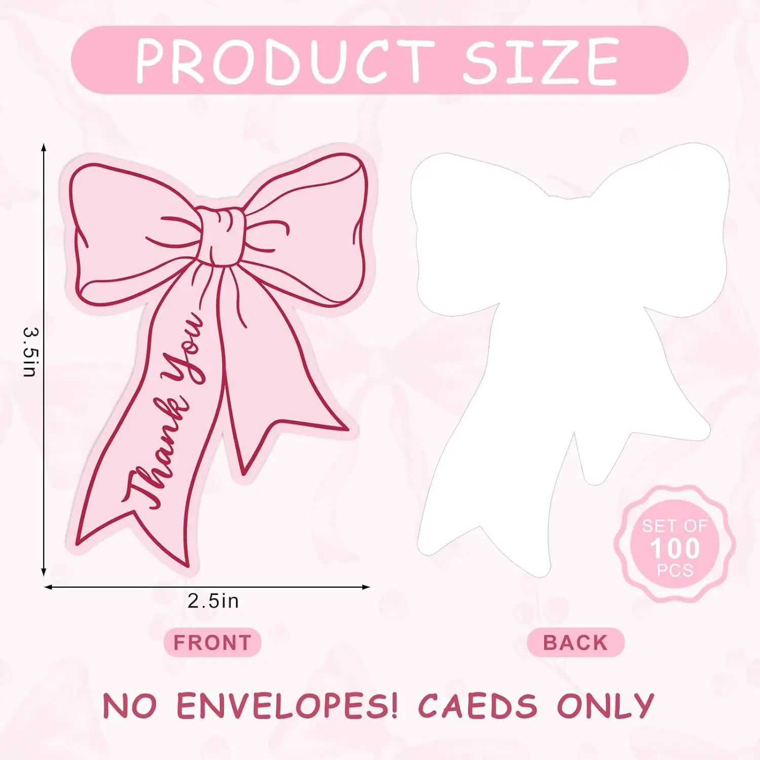 100/50pcs 핑크 블루 보우 미니 감사 카드 2.5x3.5 인치 Bowknot 소규모 비즈니스 노트 상점 레스토랑 결혼식 생일