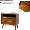 Nightstand with Charging Station, Set of 2 Mid-Century 2 Drawer and Open Shelf Dresser for Bedroom, Fluted Bedside Table 2