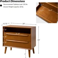 Nightstand with Charging Station, Set of 2 Mid-Century 2 Drawer and Open Shelf Dresser for Bedroom, Fluted Bedside Table 2