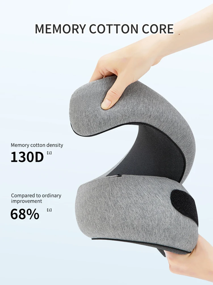 Woman using memory foam travel pillow