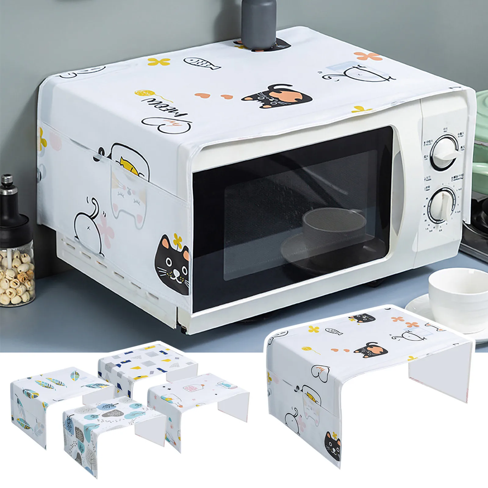Microwave Dust-proof Cover with Pocket Oven Cover PEVA Printed Hanging Bag Dust-proof Microwave Protective microwave dust cover microwave food cover kitchen dust cover