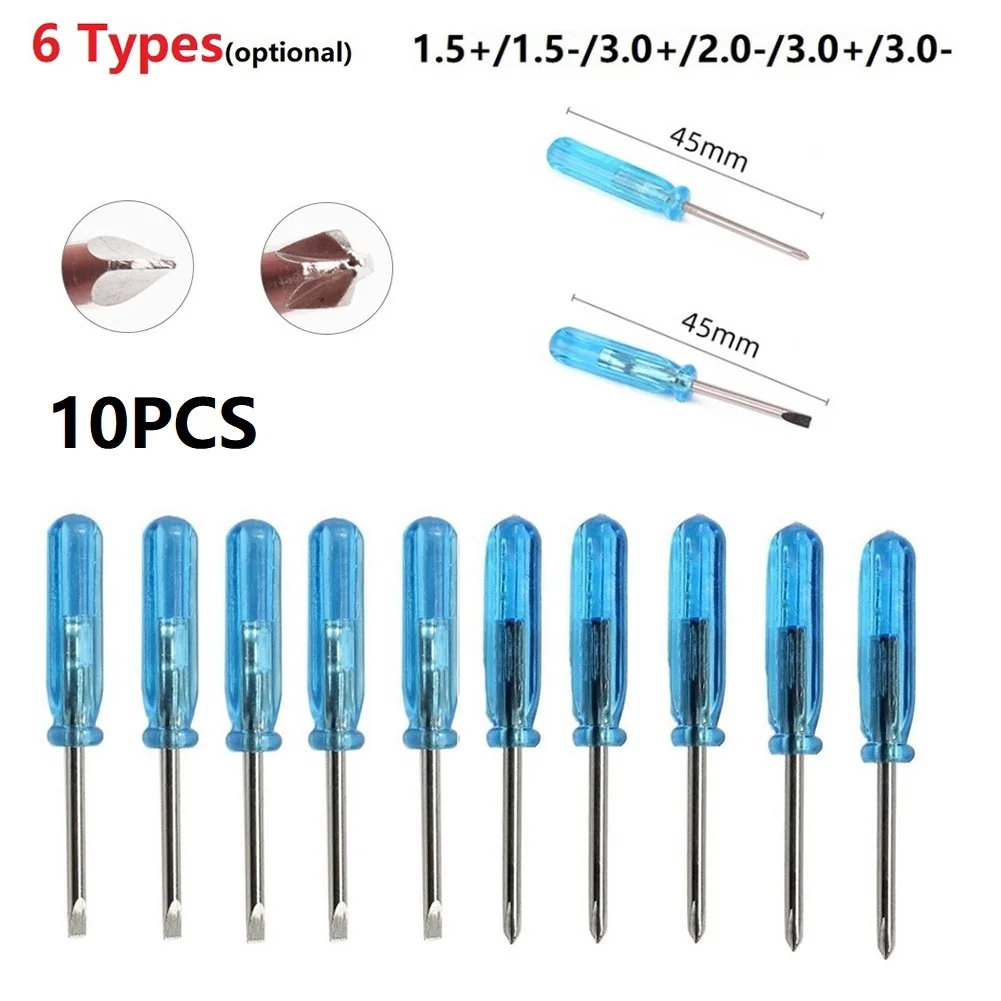 

10Pcs Mini Slotted Cross Screwdrivers For X-box Laptop Repair Tool 1.5/2.0/3.0mm Blue Transparent Handle Screwdriver