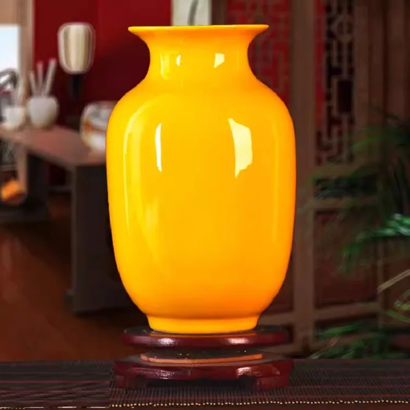 Jingdezhen Yellow Ceramic Vases, All Yellow Glaze Home Crafts, Living Room, Office Decoration, Wedding Gifts 5