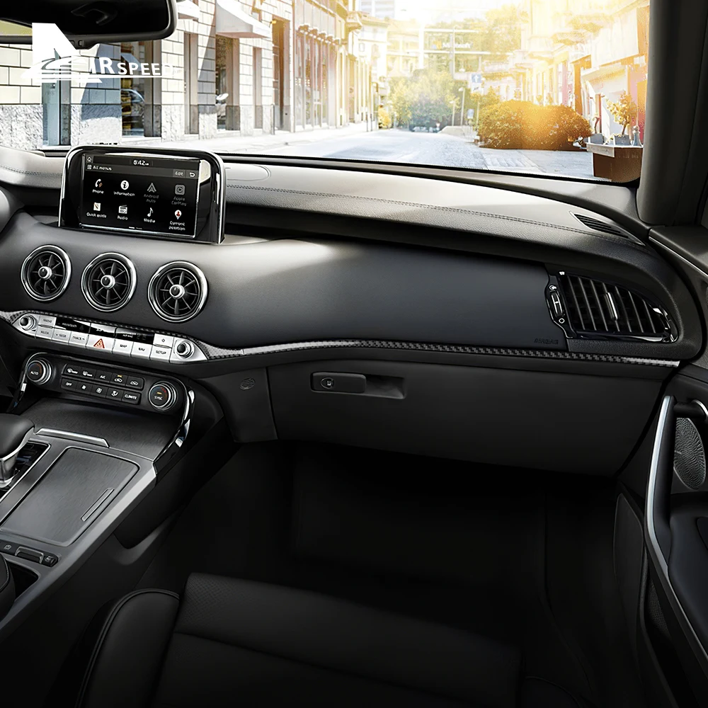 Kia Stinger 용 실제 부드러운 탄소 섬유 스티커 2019 2020 2021 2022 2023 LHD RHD 자동차 중앙 제어 스트립 인테리어 액세서리