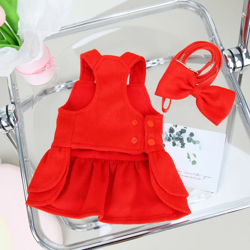 Warm Fleece Dog Princess Dress Autumn Winter Pet Skirt Traction Ring Small Dogs Cats Puppy Yorkies Maltese