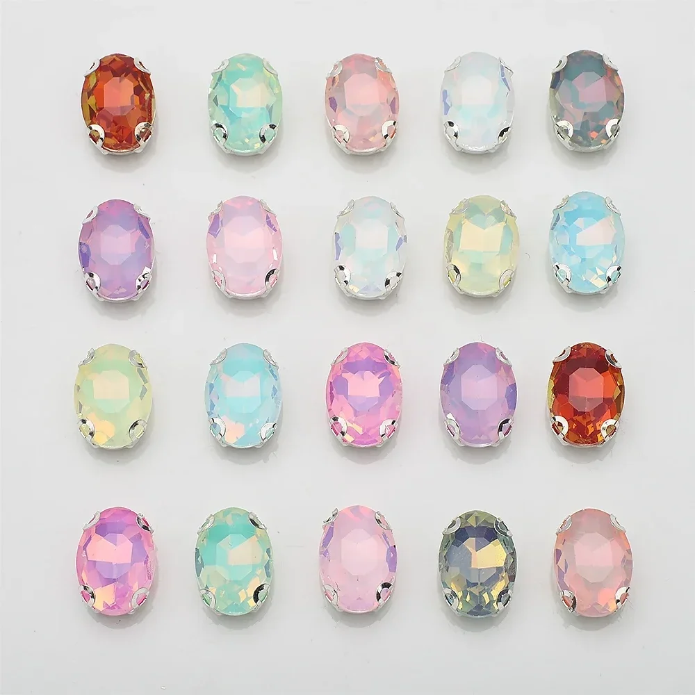 20Pcs 8x10mm 크리스탈 유리 실버 클로 타원형 라인 석 Strass 크리스탈 바느질 의류에 대 한 돌에 바느질 DIY 패브릭
