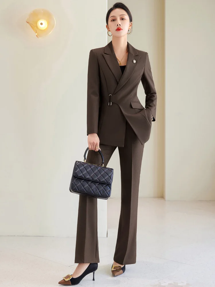 Tesco Office Lady Suit For Women Work Wear Senior Unique Design Blazer Formal Slim Fit Pant Sets Female Solid Outfits 2 Piece women s work wear suit women black navy blue uniform design pant suits office lady business formal 2 piece set blazer and pants