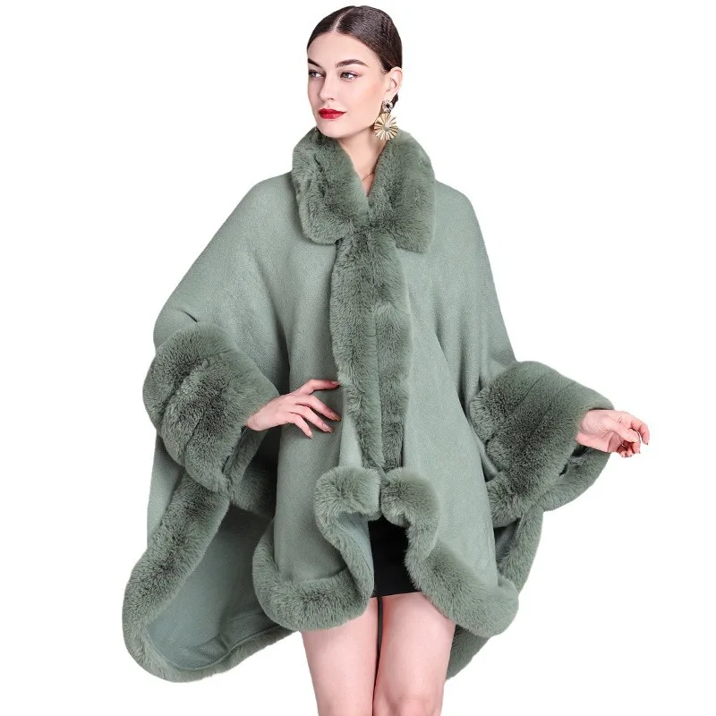 8 Colors Autumn Winter Three Circles Faux Fur Poncho Cloak Turn-down Neck Big Pendulum Loose Cape Out Streetwear Long Coat