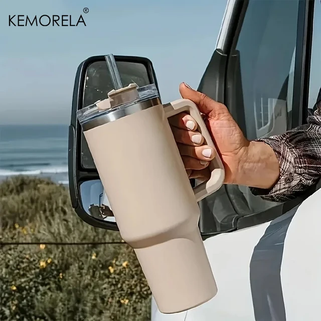 1200ML 304 bouteille d'eau isolée en acier inoxydable café chaud tasse de voiture tasse chaude et froide bouteille Thermos avec poignée paille sport Av 4