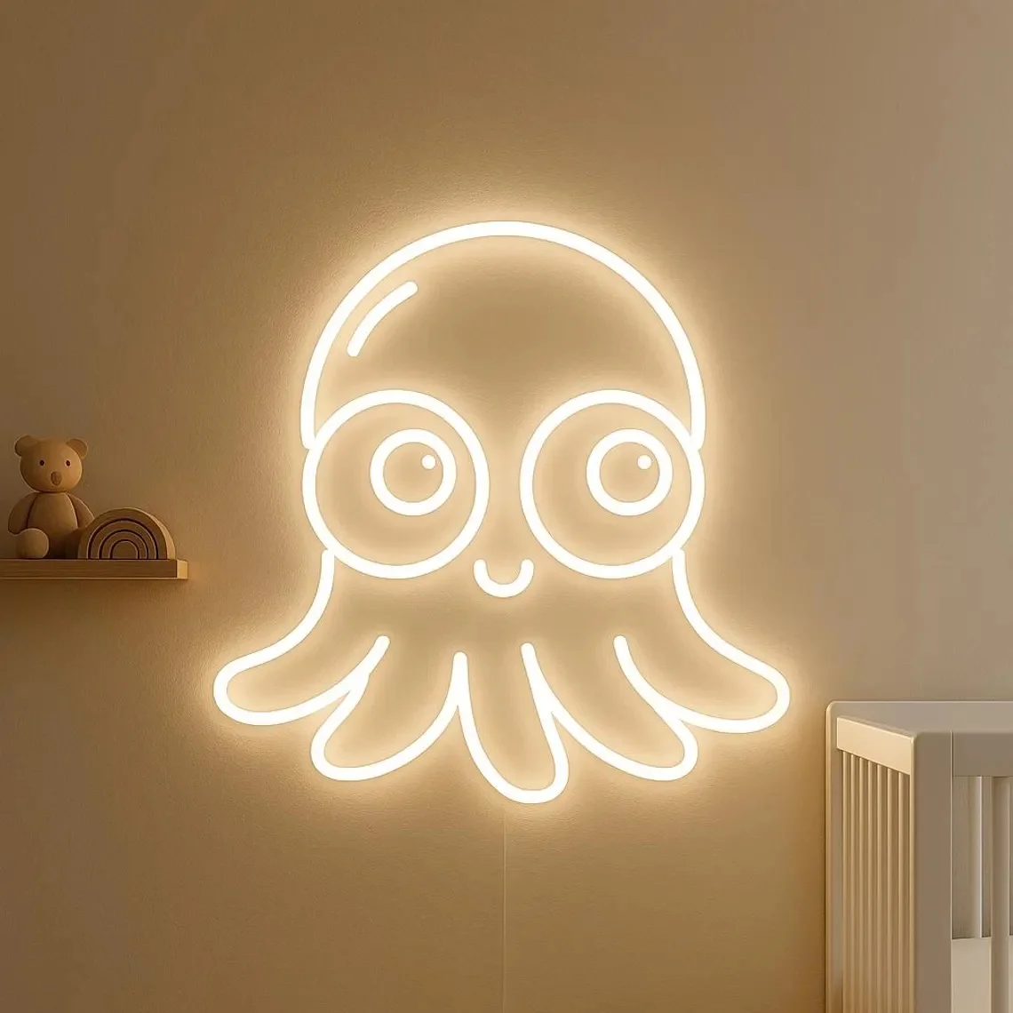 귀여운 문어 네온사인 화이트 LED 벽등 아이방 방 장식 바다 동물 네온 벽 아트