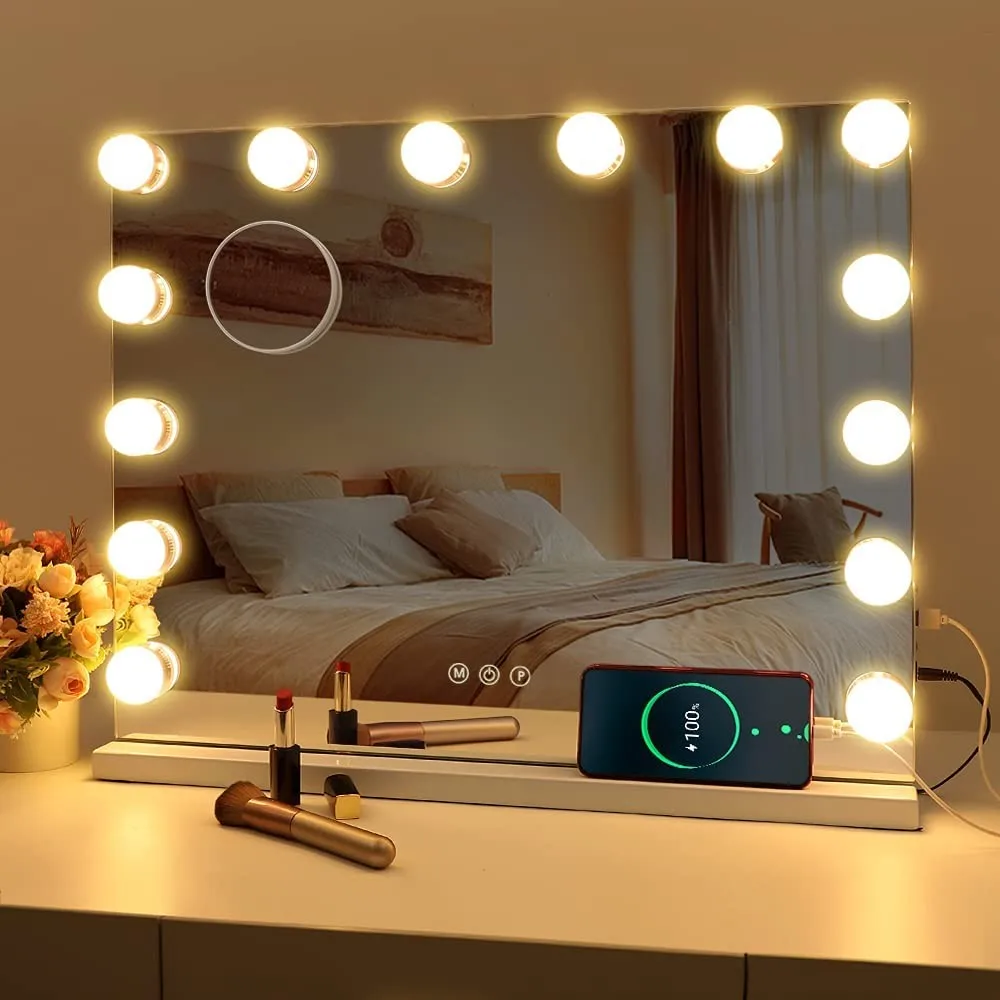 LED Großen Make-Up-Spiegel mit 14 Dimmbare Lampen Hollywood Beleuchtung  Make-Up Dressing Zimmer und Schlafzimmer Desktop oder Wand Halterung -  AliExpress