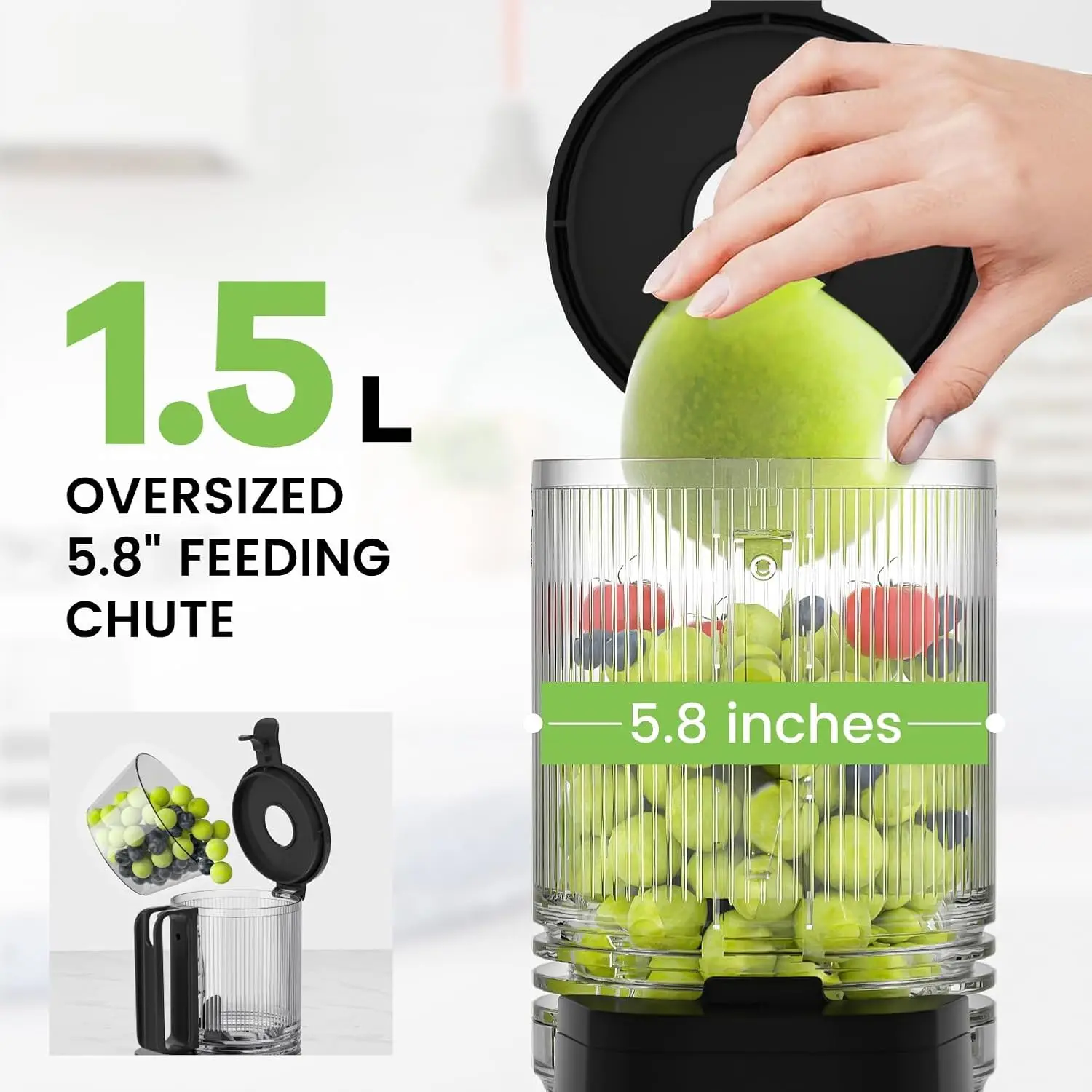 Juicer, 350W Slow Cold Press Juicer with 5.8" Extra-Large Feeding Chute, Juicer Machines for Whole Fruits and Vegeta 2