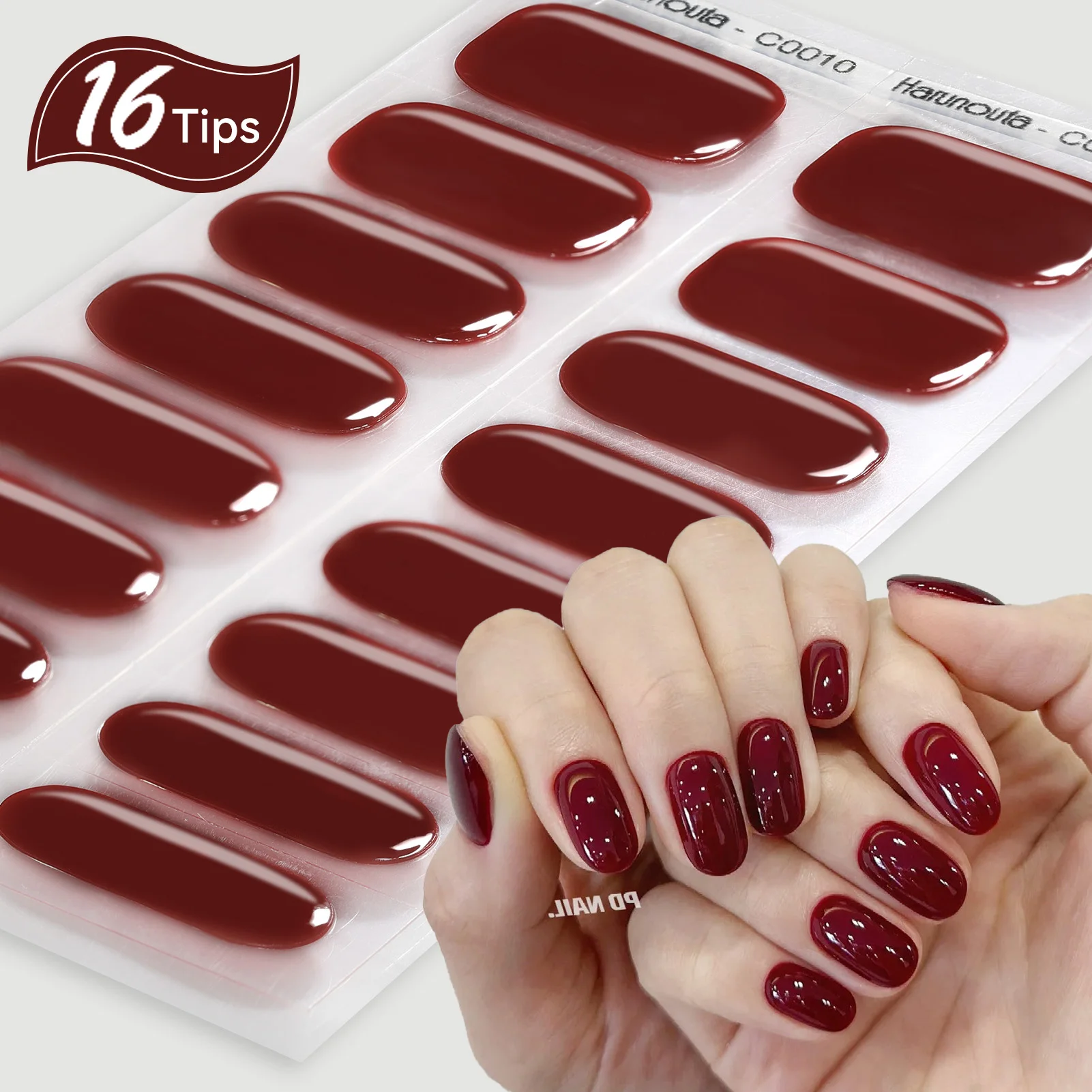 Nail Stickers Nail Art Decoration Nail Decals Harunoura Red Series Semi Cured Gel Nail Strips Maroon Gel Polish Waterproof Long Lasting for Nails Decor