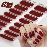 Harunoura Red Series Semi Cured Gel Nail Strips Maroon Gel Polish Nail Stickers Waterproof Long Lasting Stickers for Nails Decor 1