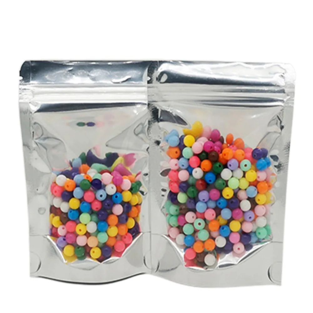 100pcs Stand Up Silvery Aluminum Foil Zipper Reseal Bags One Side Transparent Self Standing Aluminizing Pouch Food Grade Pack aluminum foil bags