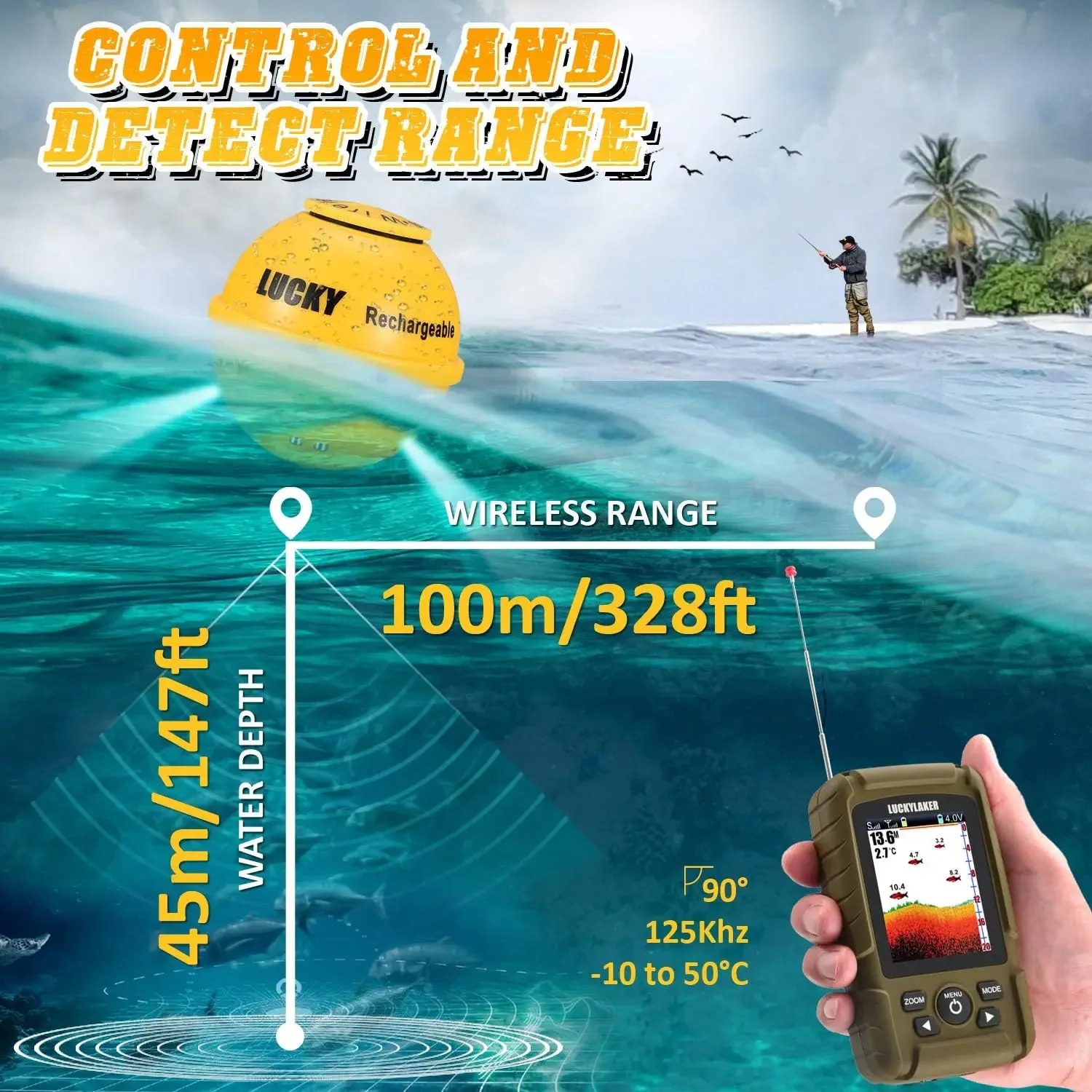 Sonar Fish Finder Boat Depth Fishing Fish Finders Waterproof Handheld Wireless Fishing Finder Kayak Transducer De