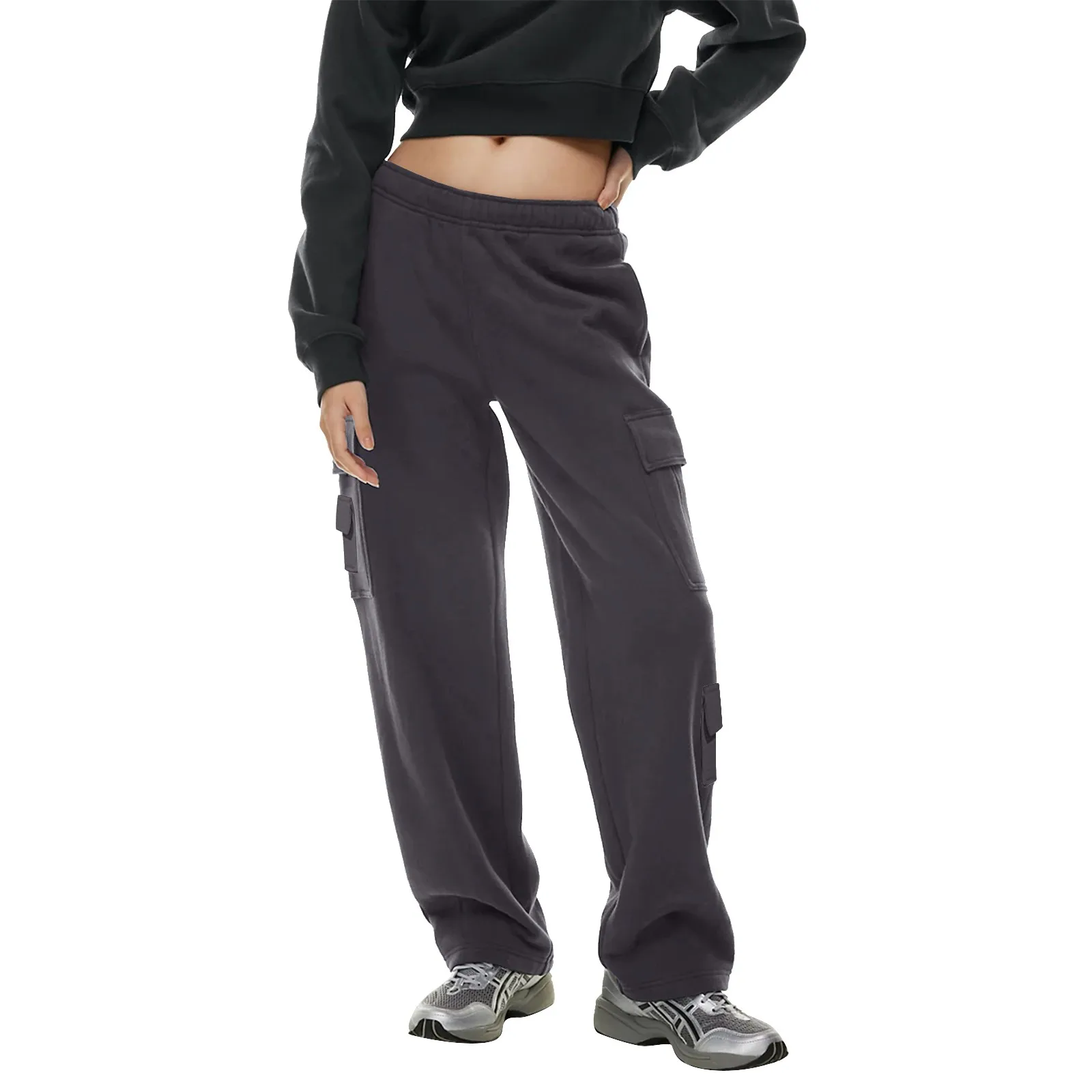 

High Rise Relaxed Jogger Pants Women Sweatpants Pant High Waist Streetwear Fleece Jogging Sport Casual Trouser Leg Straight Pant