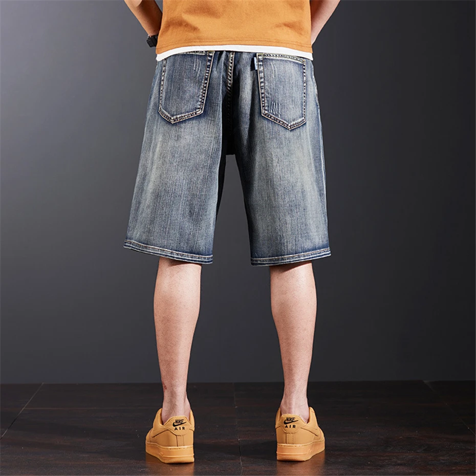 Dragon Embroidery Denim Shorts Men Plus Size 44 Jeans Shorts Baggy Ripped Jeans Fashion Streetwear Short Pants Male