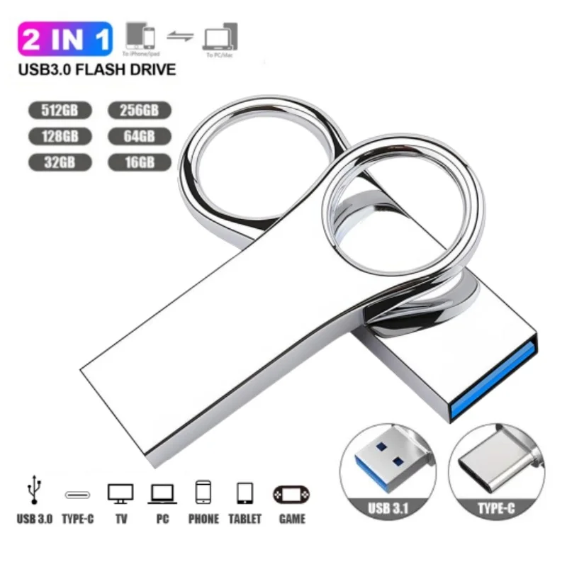 Chiavetta Usb In Metallo 512Gb Usb 3.0 Mini Pendrive Ad Alta Velocità 256Gb 128Gb Memory Stick Per Smartphone/Pc Compatibile Android