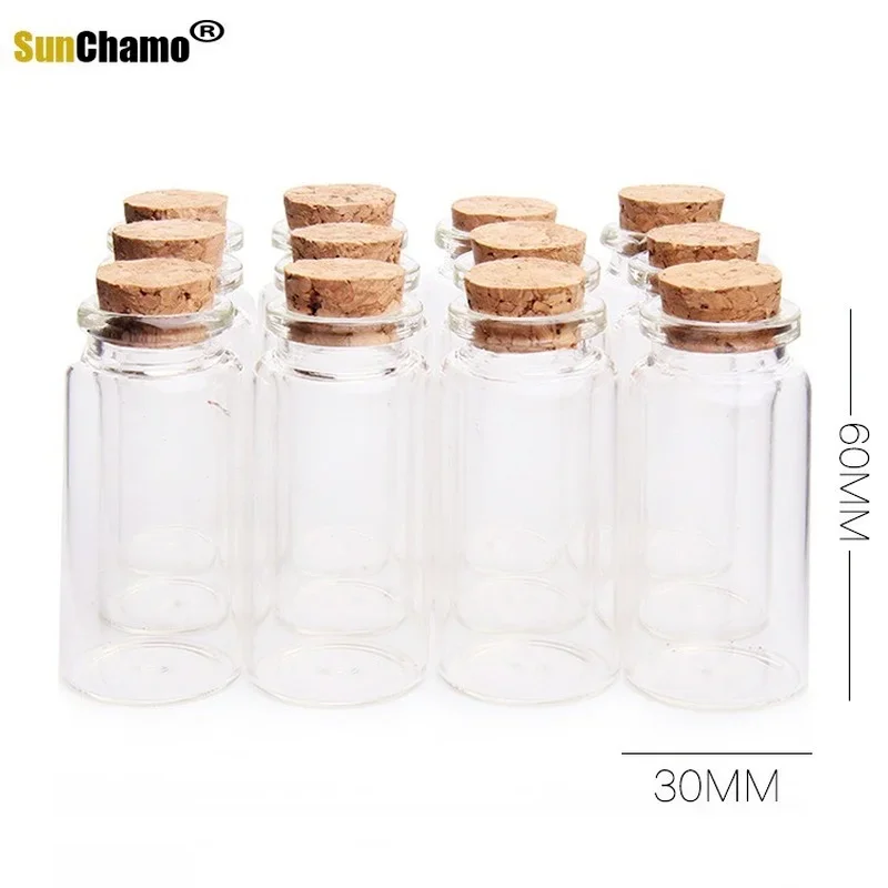 30x60mm Empty Clear Glass Bottles Jars Vial 5pcs with Cork Stopper for DIY Wish Message Sample Perfume Container 25ml