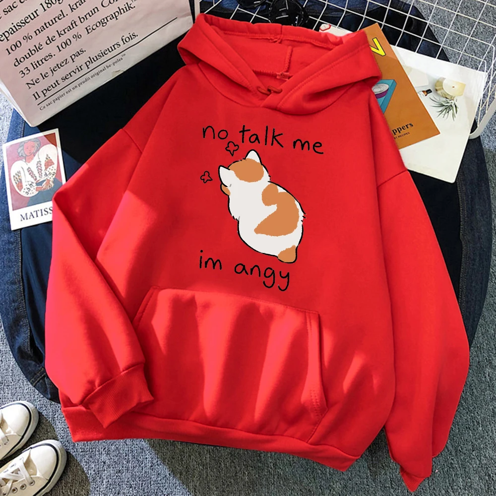 No Talk Me Cute Angry Cat Print Women Hoody Hip Hop Soft Hoodies Casual Fleece Pullovers Oversize Fleece Woman Streetwear 2