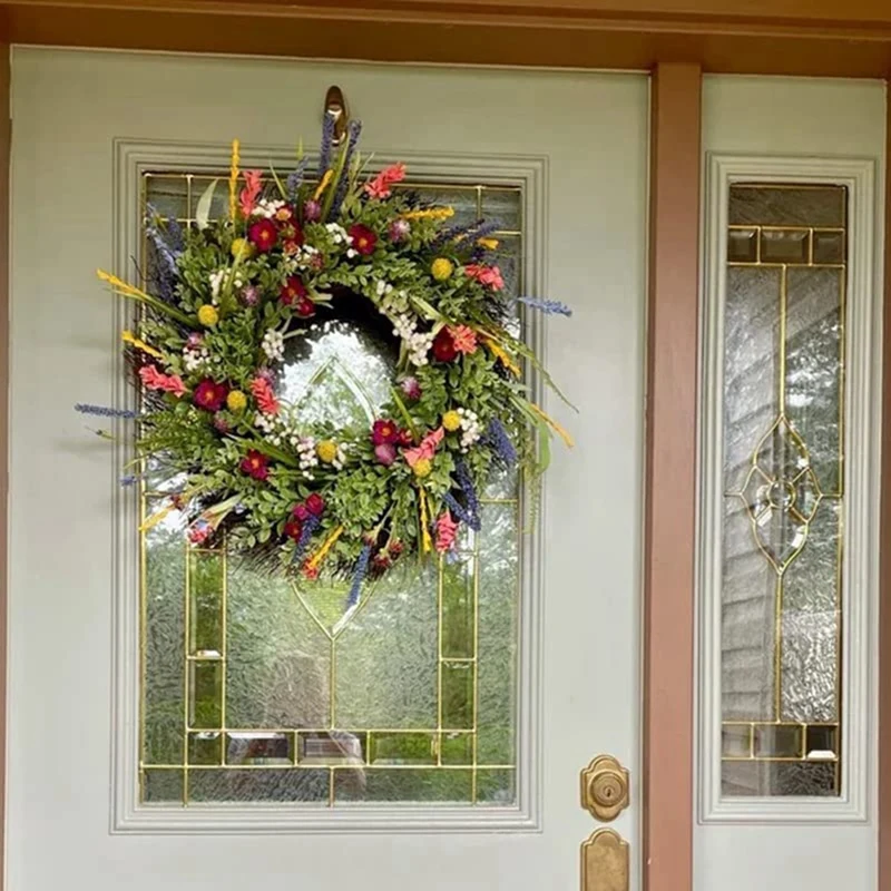 1 PCS Weatherproof Greenery All Seasons Round Wreaths 18In Outside Welcome Summer Flowers
