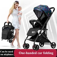 One Click Folding Baby Stroller Can Sit & Lying Foldable Portable Lightweight Baby Strolling Cart Large Space Adjustable Backset 1