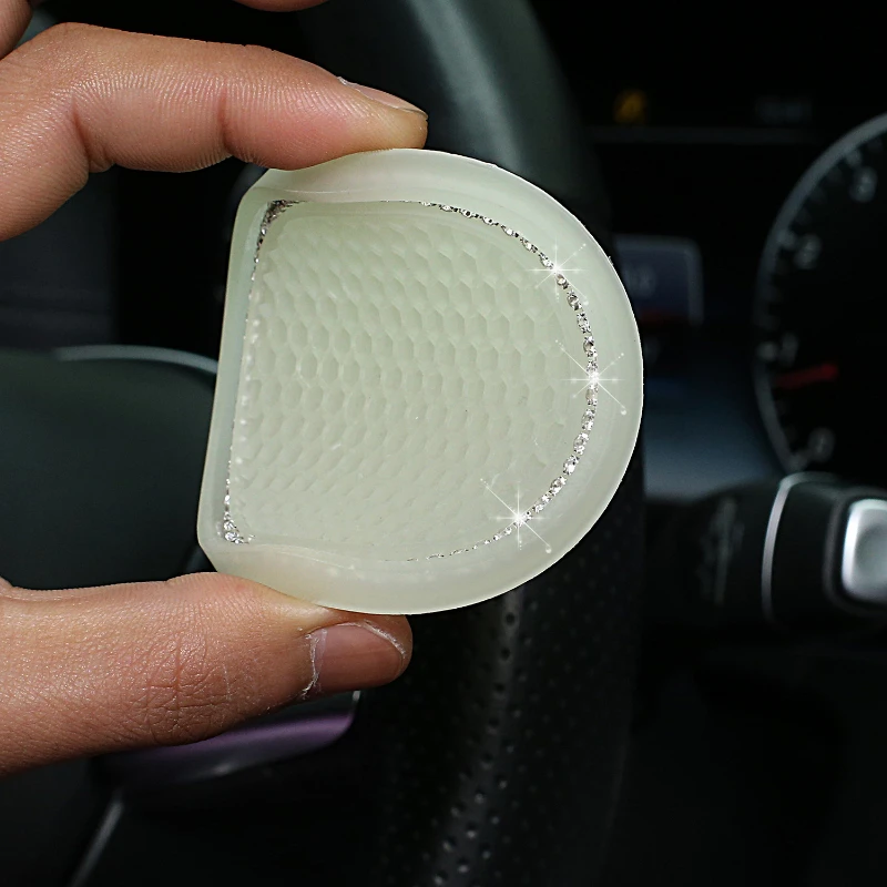 Bling Rhinestone Fluorescent White Anti-slip Car Bottle Cup Pad Mat Silica Gel 1/2Pcs Car Coaster Cup Bottle Holder Gadgets