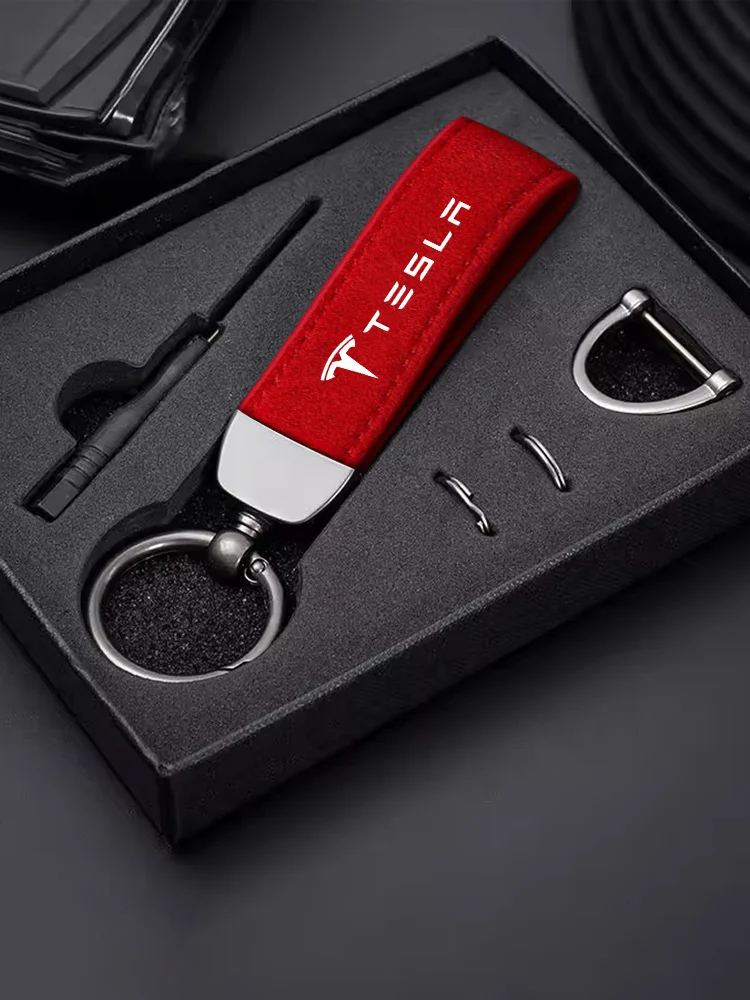 Zamszowy brelok samochodowy ze stopu skóry Breloki do kluczy Tesla Model 3 Model S X Y Roadster SpaceX Auto Styling Akcesoria