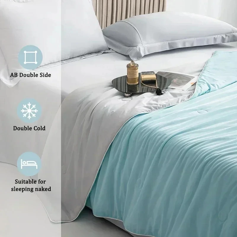 Cooling Blanket Bed Silky Air Condition Comforter Lightweight Summer Quilt Double Side Cold Cooling Fabric