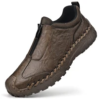 Spring Autumn Slip On Shoes Men Leather Casual Shoes With Zippers Designs Retro Style Handmade 1
