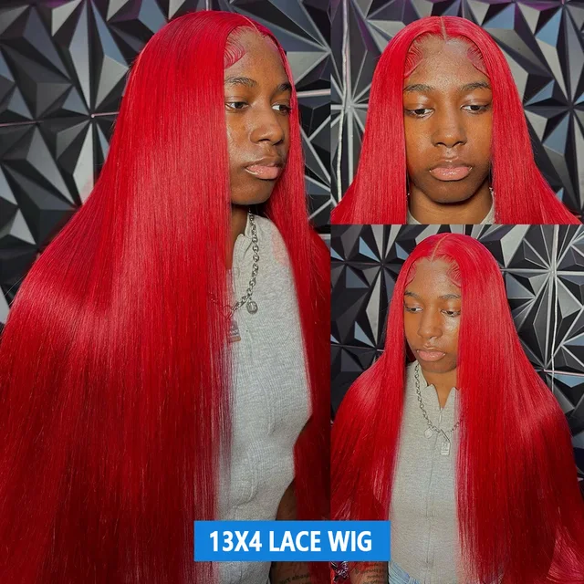 30 36 40 Inch 13x4 13x6 Straight Lace Frontal Wigs Hot Red Front Human Hair Wig 4x4 5X5 Closure Wig Pre Plucked For Women 3