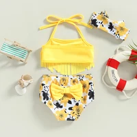 0-3Y Summer Baby Swimwear Girls 3 Piece Halter Bikini Set Strawberry Print Tassel Bathing Suits Toddler Swimsuits Kids Beachwear 5