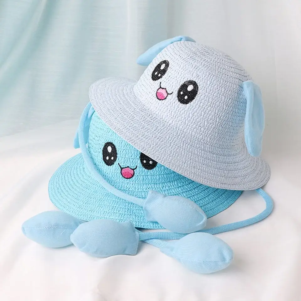 HKSICHENGKEJI Cappello da sole in paglia con orecchie di coniglio per