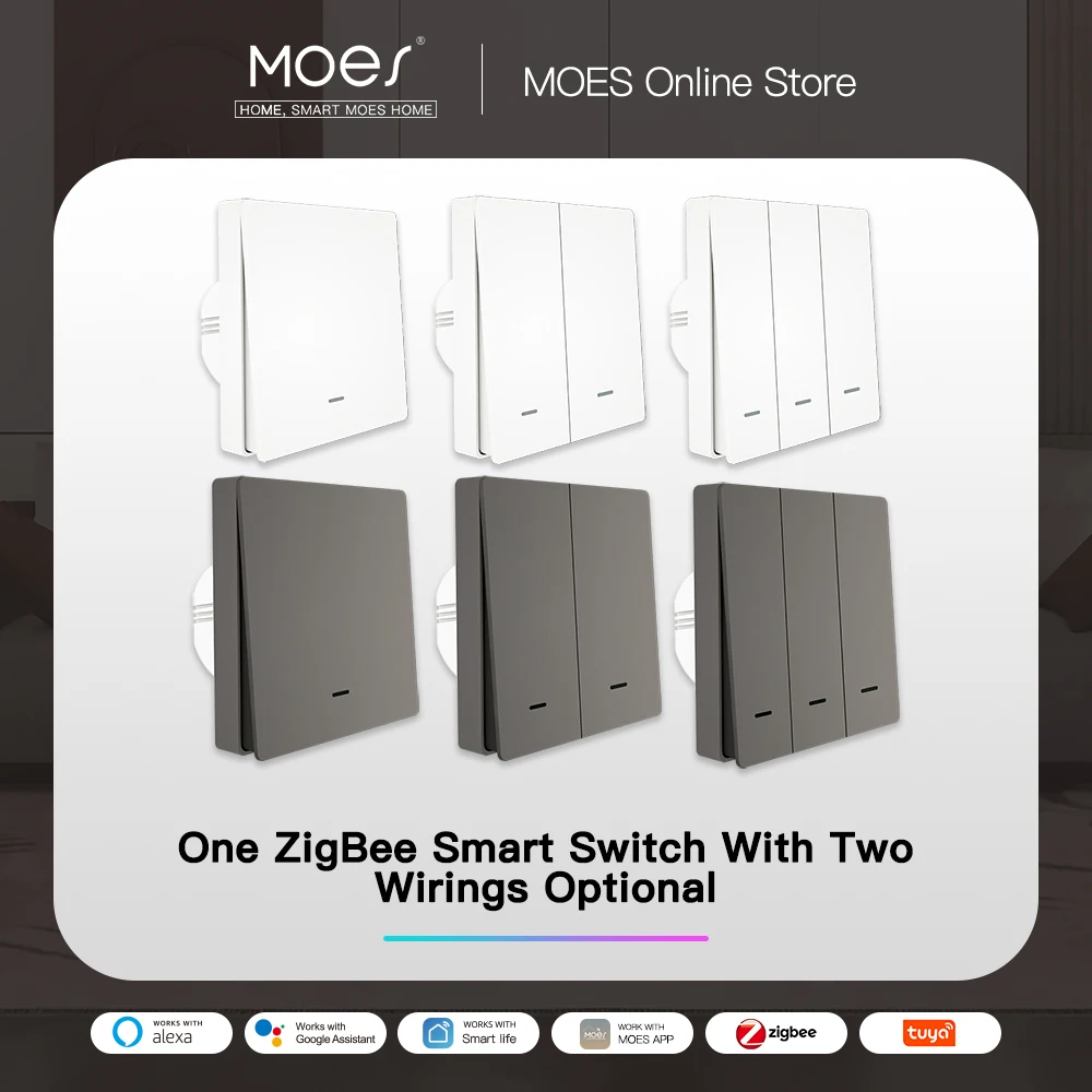 Wireless Light Switch MOES Smart Light Switch Tuya ZigBee No Neutral Wire No Capacitor Needed Smart Life 2/3 Way Works with Alexa Google Home 2mqtt