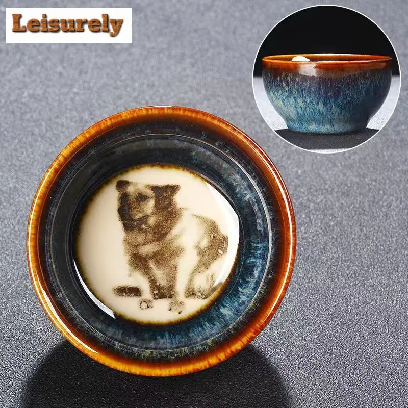 Retro Kiln Transformation Ceramic Teacup Zodiac Jianzhan Coffee Cup Household Water Bowl Crude Pottery Tea Bowl Drinkware 65ml