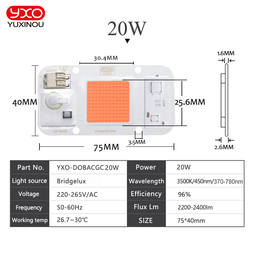 Energy-Efficient LED Chip for DIY Lighting Projects - Waterproof, Cold/Warm White Options