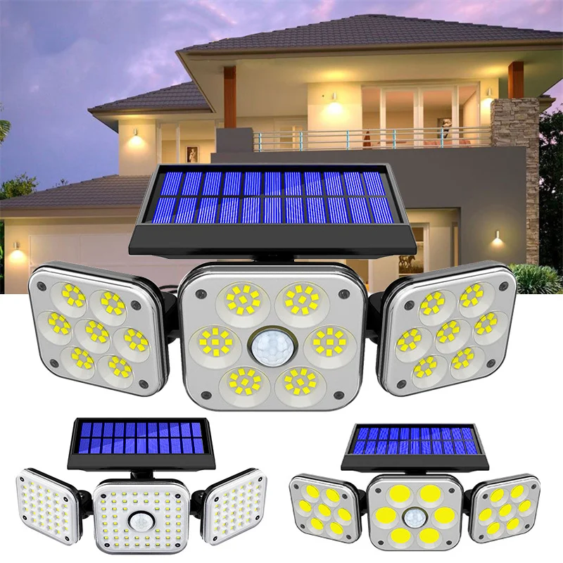 138 LED Solar Lights Outdoor Wireless Led Solar Motion Sensor Lamp with 3 Lighting Modes 3 Adjustable Heads For Door Yard Garage solar powered wall light pir motion sensor 3 lighting modes foldable 2 heads flood lamp