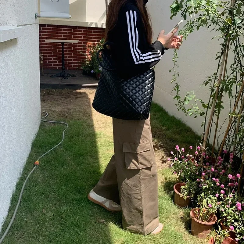 Luxury High Quality PU Leather Checked Women's Handbag Designer Fashionable Shoulder Bag Large Capacity Diagonal Straddle Bags